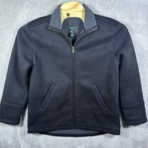 Lauren Ralph Lauren Womens Fleece Lined Jacket Suede Like Size Large Black Zip
